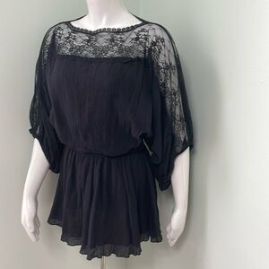 Free People Top Tunic Lace Blouson Black Size Small Long Dolman Sleeves